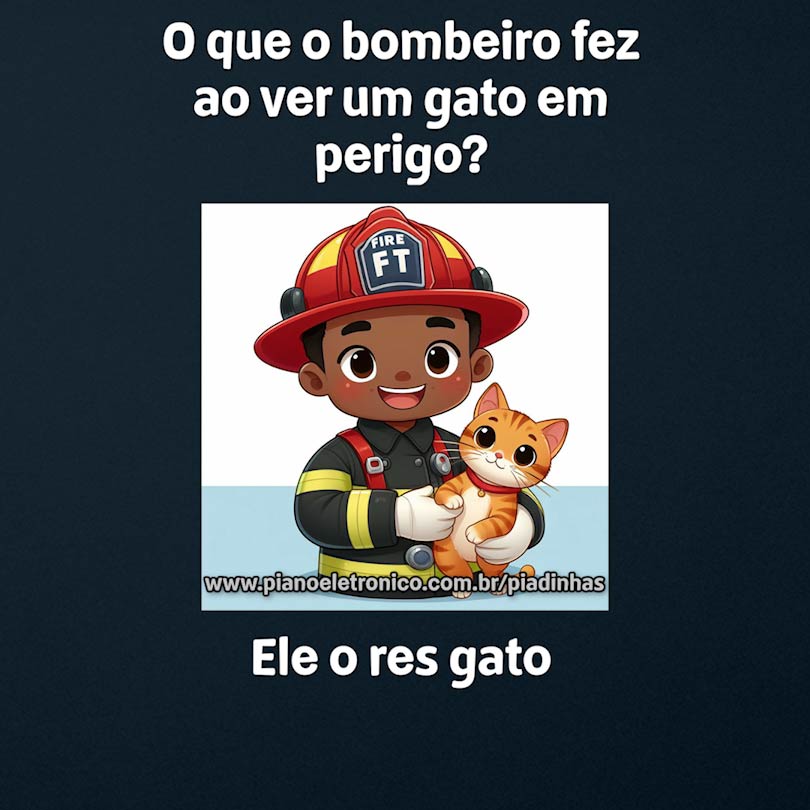 O que o bombeiro fez ao ver um gato em perigo?

Ele o res gato